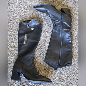 Emanuele Castro Black Tall Italian Leather Boots Size 40 US 9